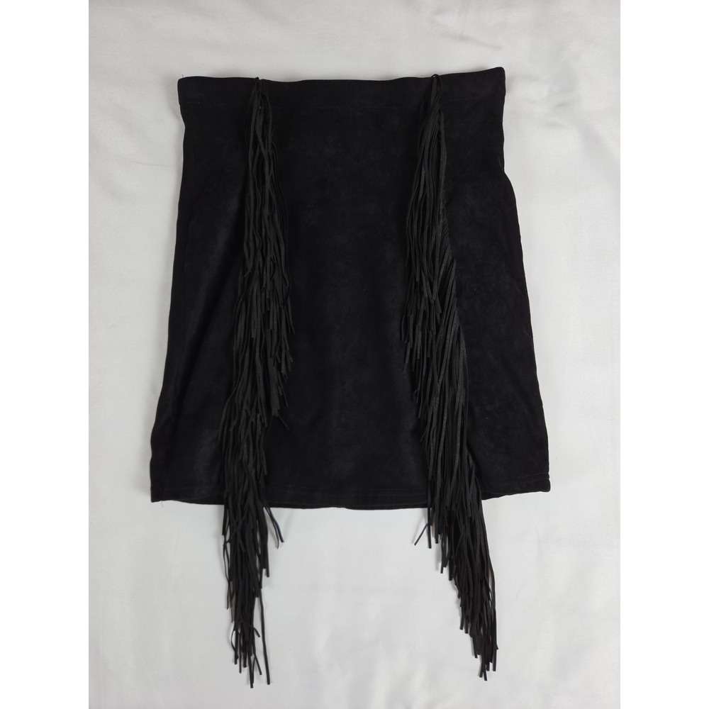 Everyday Chic Black Faux Suede Fringe Mini Skirt Womens M Western Boho